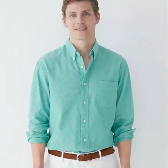NEW J.Crew Relaxed Broken in Organic Cotton Oxford Shirt Green Small Preppy - Picture 1 of 9